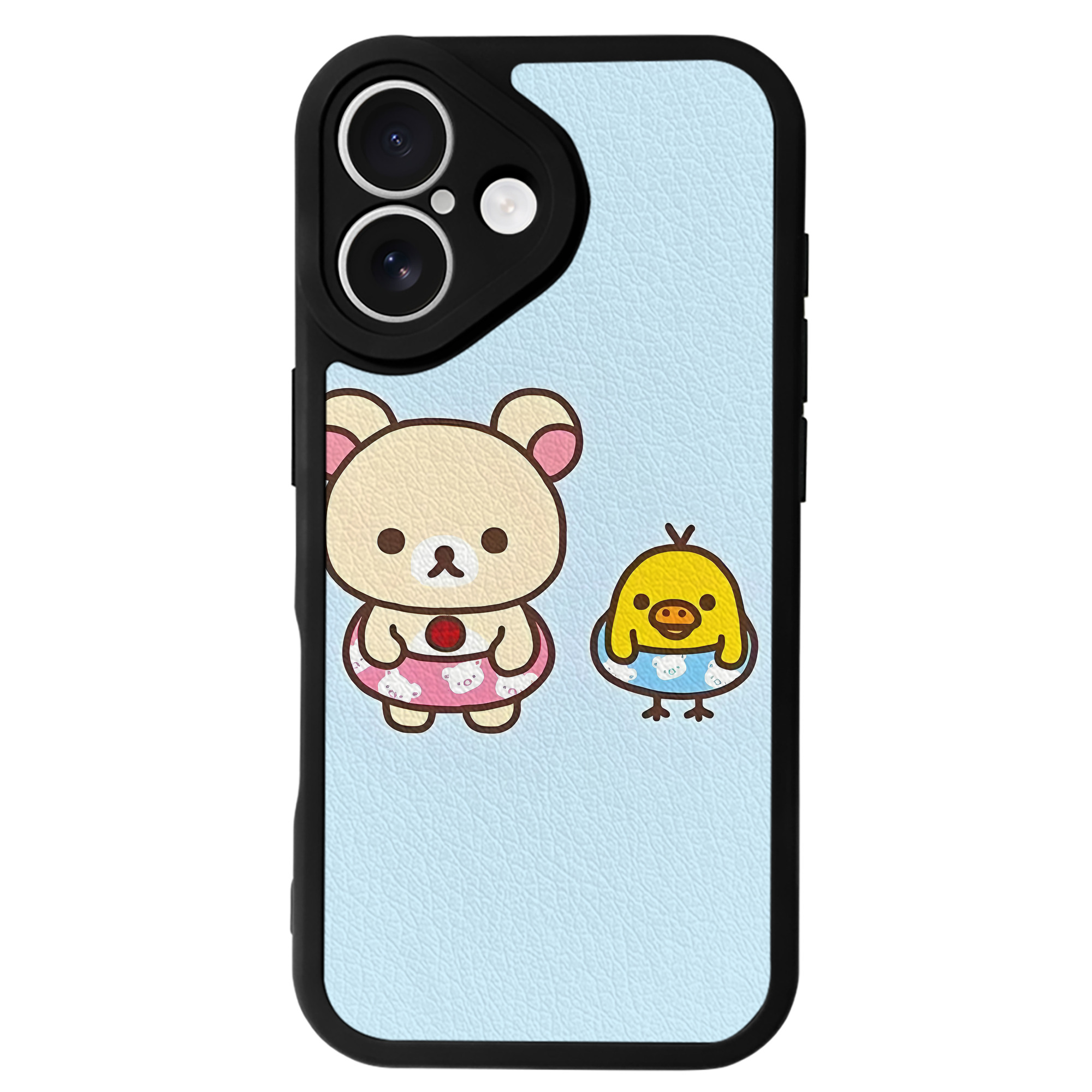 （画像用） リラックマ リラックマ キイロイトリ Rilakkuma Korilakkuma Kiiroitori 【iPhone 16シリーズ対応】シリコンスマホケース（レザー調） 材質：シリコン